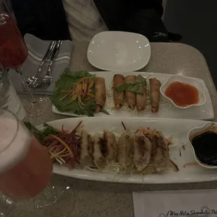a plate of food and a drink
