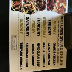 Lunch special menu