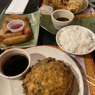 Mango Stir Fry, 6 Pork Egg Rolls, combination Egg Fu Yung.
