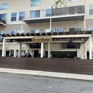 Front entrance And outside seating and bar