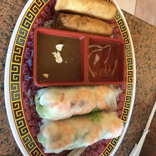 Egg rolls &amp; shrimp rolls combo (appetizer). $8-$9