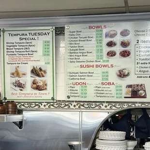 Menu with updated pricing
