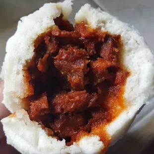 Inside of BBQ Pork Bun, lots of filling! (10/28/22)