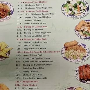 a menu for lunch special