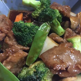 Beef and vegetables.