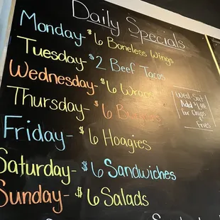 Specials schedule - Menu - March 2022