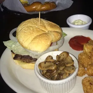 Mushroom Burger and Tots