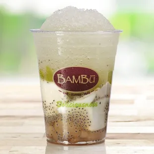 a cold drink in a plastic cup