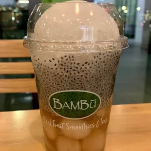 #12 -- Longan Sunrise (Hạt é Nhãn Nhục) with longans, longan juice, basil seeds