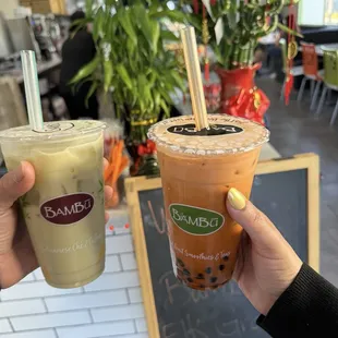 Honeydew Milk Tea, Thai Tea with boba