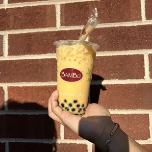 Mango Green Milk Tea w/ tapioca balls