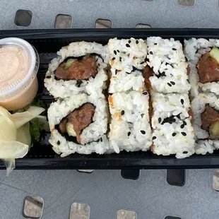 a tray of sushi