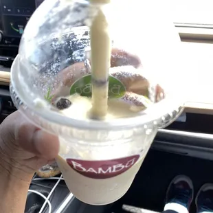 Durian boba with real durian, not powder.