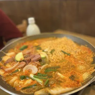 a pan of food on a stove