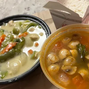 Green curry chicken. Tom yum shrimp soup