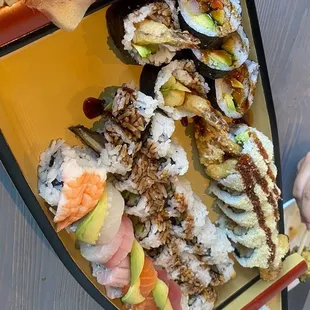 Sushi boats are a must!  The sushi selection is exceptional, the staff are friendly and attentive.