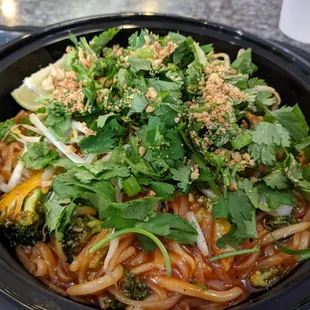 Vegan pad Thai extra cilantro added broccoli instead of fried tofu to get my veggies in