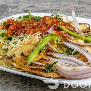 Capellini pasta with chicken steak (pan seared butterfly chicken breast)