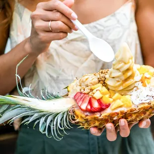 As tropical as it gets.. Our dairy-free soft-serve made from bananas topped with fresh fruit and our housemade macadamia nut honey butter!