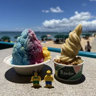 Delicious shave ice and banana soft serve