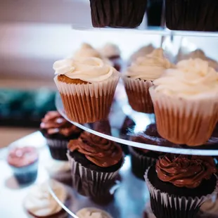 Cupcake stand for wedding. Hard to see, but Texas-sized (actual name for the jumbo cupcakes).
