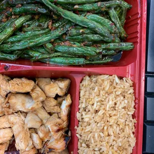 $10.95 lunch special (2 Item Luncheon Special) Grilled Chicken Teriyaki, Szechuan String Beans and fried rice