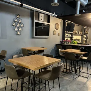 tables and chairs in a restaurant