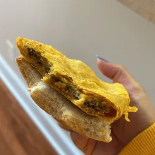 Beef patty with cheese and Coco Bread