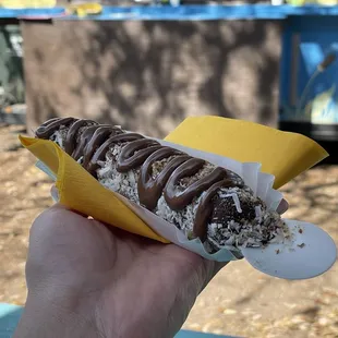 Coconut, pecan, Nutella drizzle