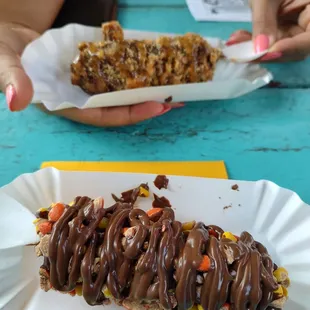 "halfsie" w/ chocolate dip, Reese's Pieces, and Nutella drizzle