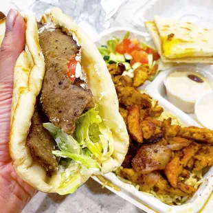 Lamb and beef gyro, chicken shawarma plate. IG: @take.a.bite.with.me