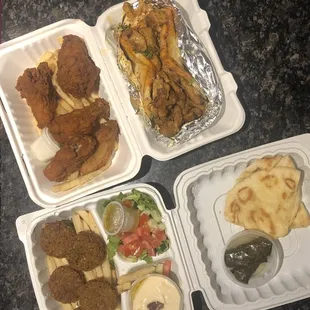 Chicken wings, shawarma sandwich &amp; falafel.