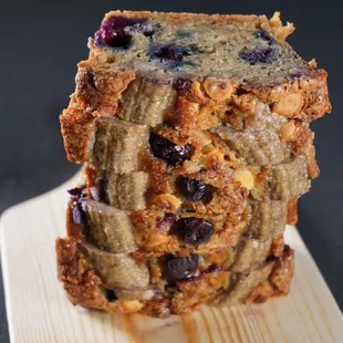Blueberry White Chocolate Chip Banana Bread. Baked with fresh blueberries.