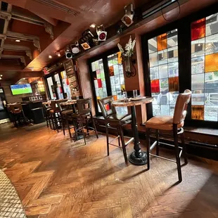 a view of the bar from the window