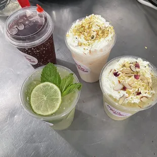 Kala Khatta Soda, Kesar Pista Sharbat, Aam Paana (no boondi), Thandai