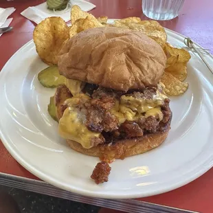 Sloppy boy with kettle chips. Really good!