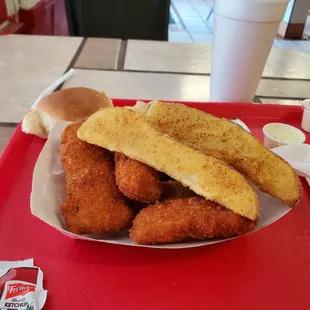 Fish, shrimp, and potato wedges!