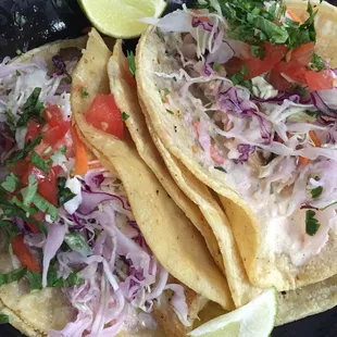 Fish tacos, delish and authentic.