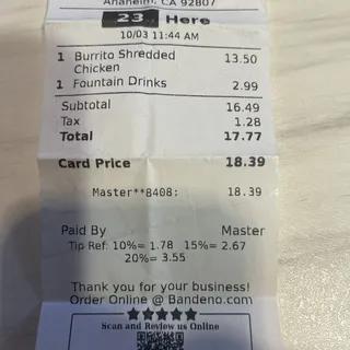 Shredded Chicken Burrito