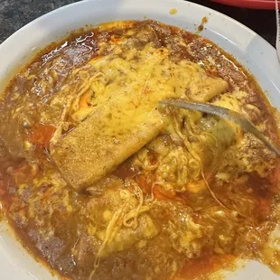 Enchilada plate full of grease