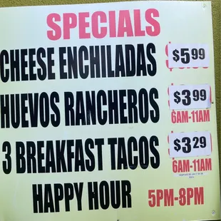 Menu specials