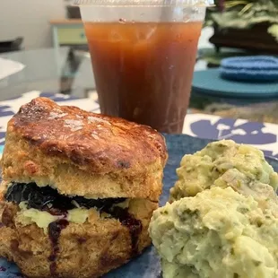 biscuit w/jam, potato salad, cold brew