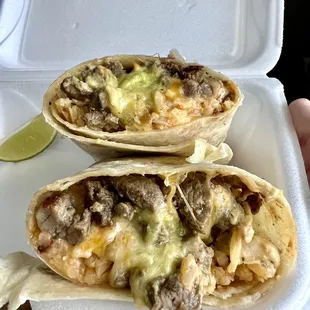 Surf N Turf Burrito - Added cheese cause you have to and only 3-4 shrimps. Not my favorite and probably one thing I wouldn&apos;t order again.