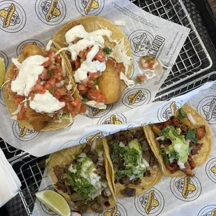 Fish Taco, Carne Asada Taco, Maui Wowie