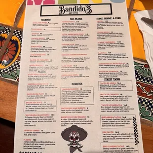 Front of the Menu