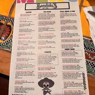 Front of the Menu