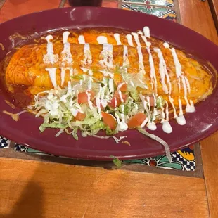 My friend&apos;s favorite: Bandido Burrito with Ground Beef, and Red Sauce instead of Green Chilé