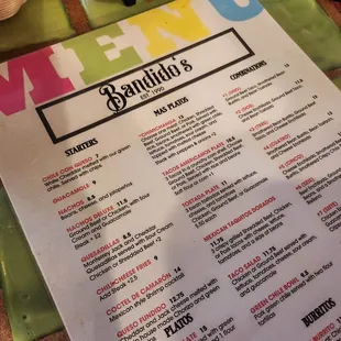 the menu of a mexican restaurant