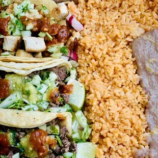 Carne Asada and Pollo Taco Plate