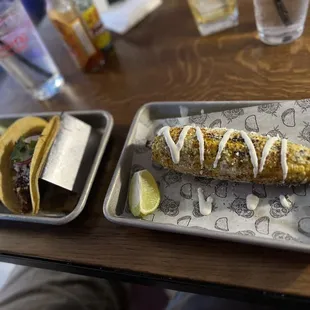 Street corn and Barbacoa Taco